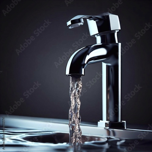 faucet gushing water, waste of water photo