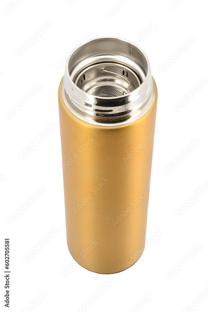 Gold vaccum flask on white background. Gold vaccum flask on white background.