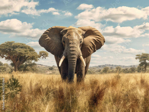 African elephant in a savanna field © Veniamin Kraskov