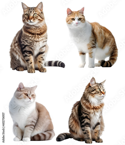 Cat kitty kitten, many angles front frontal view full body isolated on transparent background cutout , PNG file,