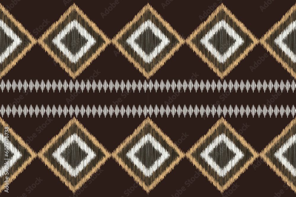 Ethnic Ikat fabric pattern geometric style.African Ikat embroidery Ethnic oriental pattern brown background. Abstract,vector,illustration.For texture,clothing,scraf,decoration,carpet,silk. Ethnic Ikat fabric pattern geometric style.African Ikat embroidery Ethnic oriental pattern brown background. Abstract,vector,illustration.For texture,clothing,scraf,decoration,carpet,silk.