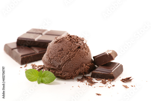 chocolate ice cream scoop isolated on white background