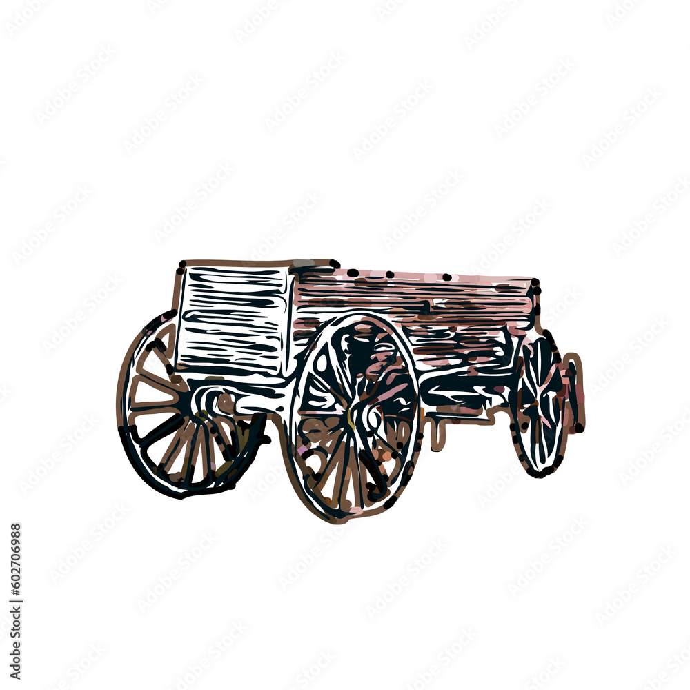 wheelbarrow color sketch with transparent background