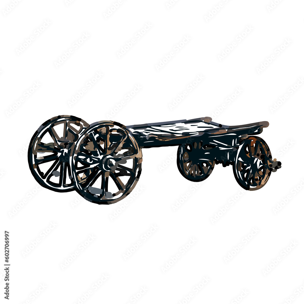 Fototapeta premium wheelbarrow color sketch with transparent background