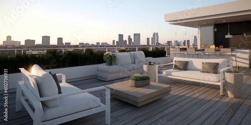 Sleek Modern Rooftop Lounge View AI Generated Generative AI