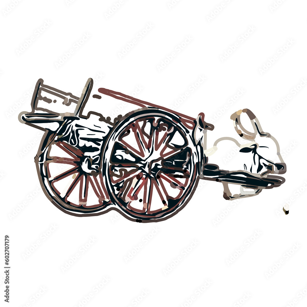 Fototapeta premium wheelbarrow color sketch with transparent background
