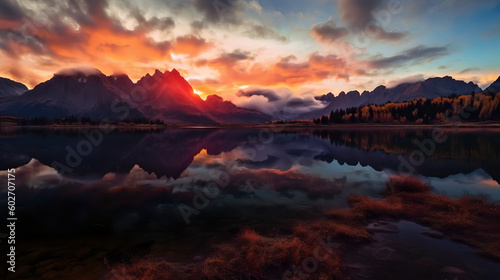 Captivating sunrise over the lake created with Generative AI