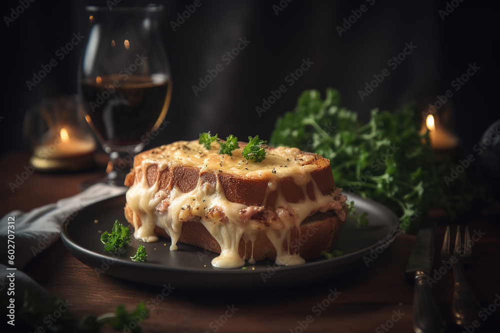 croque-monsieur, sandwich, fromage, jambon, plat, français, bistro, assiette, repas