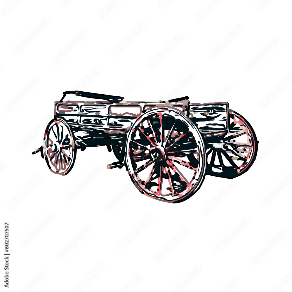 wheelbarrow color sketch with transparent background