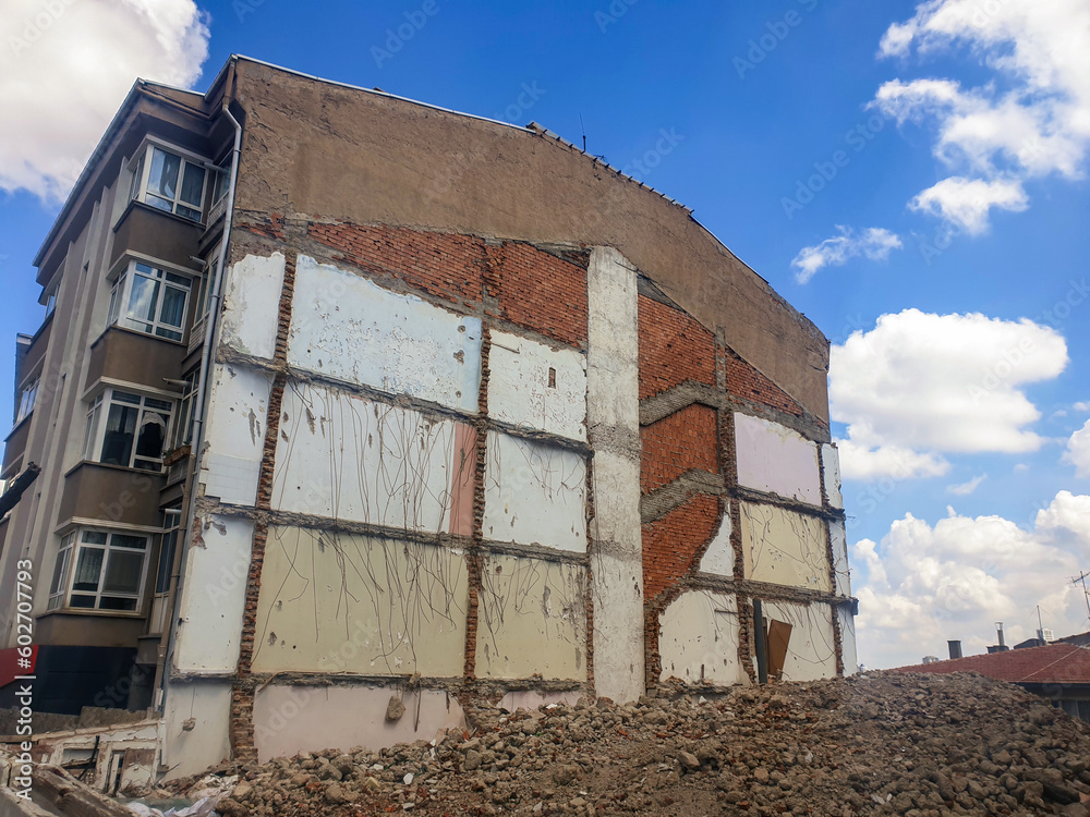 Image showcasing Urban transformation concept. Traces of a demolished building on other ...