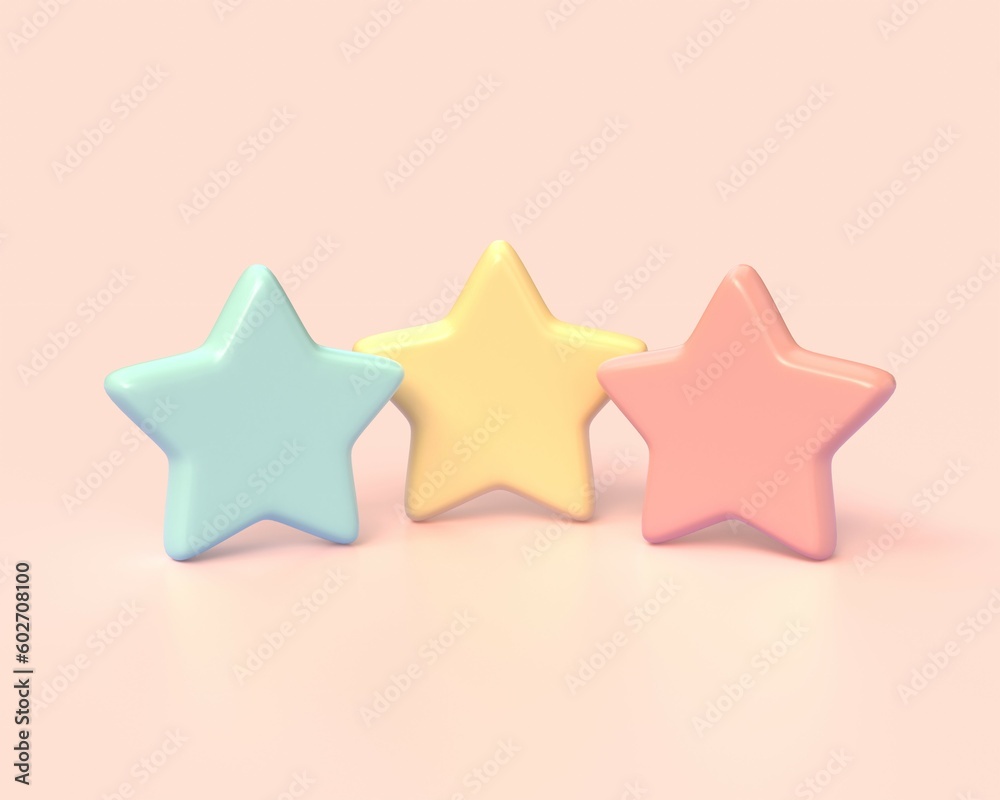 3d stars icons on isolated pink background. 3d render illustration