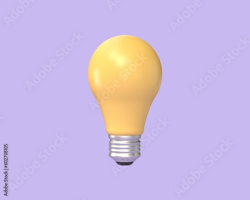 3d light bulb icon in cartoon style. creative idea concept. illustration isolated on purple background. 3d rendering