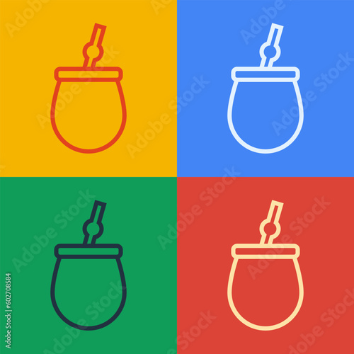 Pop art line Mate tea icon isolated on color background. Vector