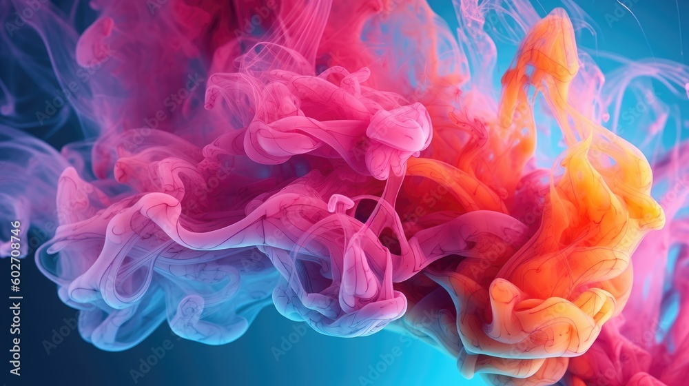 Colorful rainbow paint drops mixing in water. Generative AI Colorful rainbow paint drops mixing in water. Generative AI