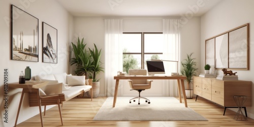 Modern Stylish Home Office Setup AI Generated Generative AI © ArquitecAi