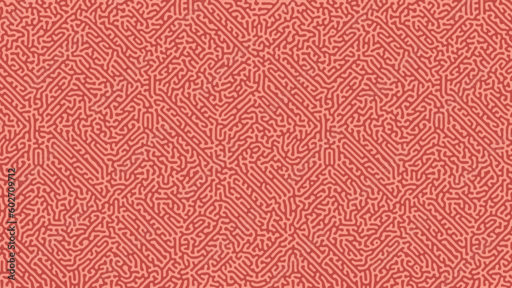 Fototapeta premium Turing Diffusion Effect Vector Psychedelic Coral Shades Abstract Background. Unusual Tangled Lines Intricate Structure Modern Pattern Bizarre Abstraction. Complexity Texture Acid Trip Art Illustration