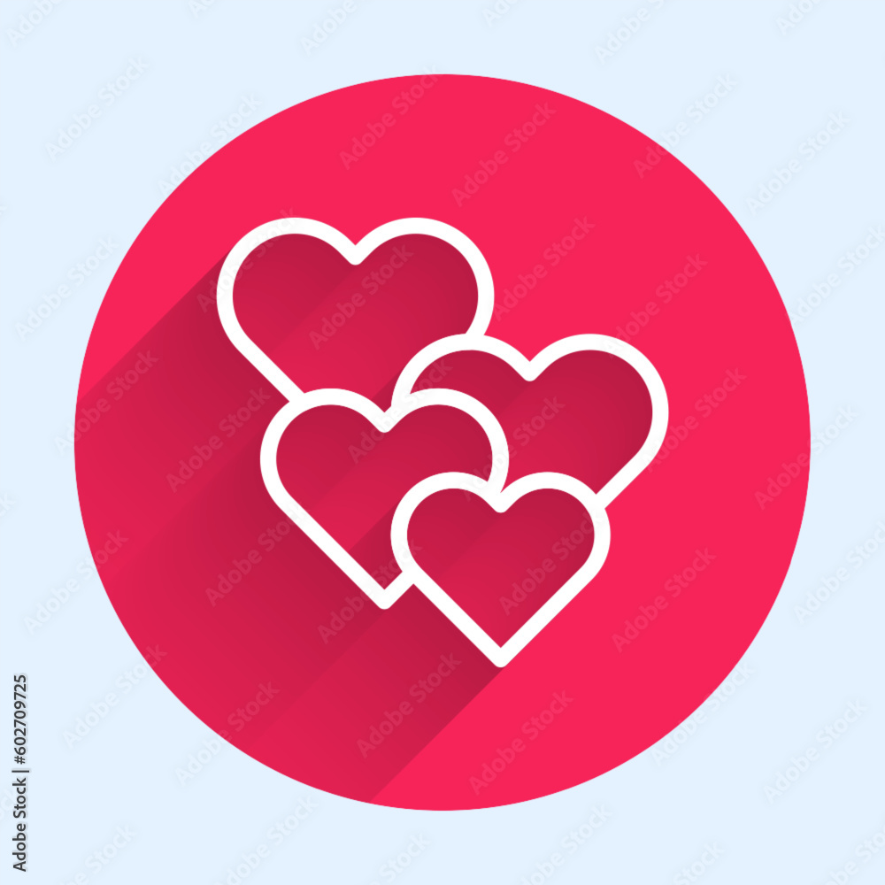White line Heart icon isolated with long shadow background. Romantic symbol linked, join, passion and wedding. Happy Valentines day. Red circle button. Vector White line Heart icon isolated with long shadow background. Romantic symbol linked, join, passion and wedding. Happy Valentines day. Red circle button. Vector