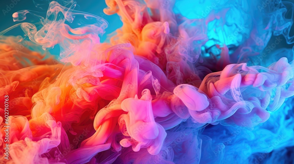 Colorful rainbow paint drops mixing in water. Generative AI Colorful rainbow paint drops mixing in water. Generative AI