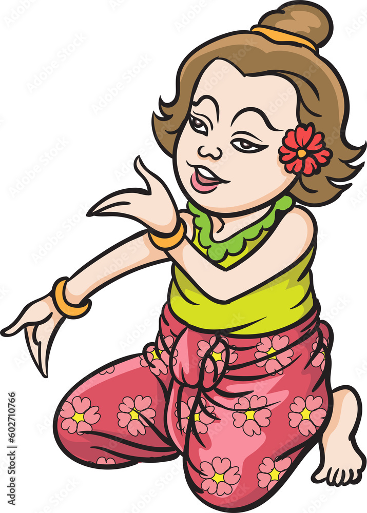 Thai traditional dance, Thai children, Thai cartoons. pop art retro hand drawn style design illustration. transparent background Thai traditional dance, Thai children, Thai cartoons. pop art retro hand drawn style design illustration. transparent background