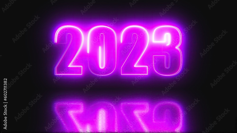 2023 neon text with reflection 2023 neon text with reflection