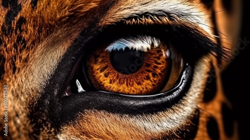 Beautiful eye portrait of a majestic giraffe, Generative AI