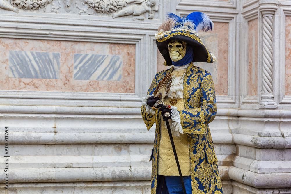 Beautiful mask of a nobleman from the 18th century for Carnival in Venice in Campo San Zaccaria