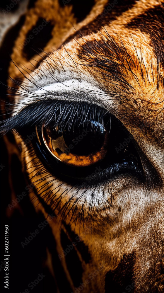 Beautiful eye portrait of a majestic giraffe, Generative AI
