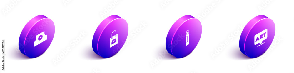 Set Isometric Spray can nozzle cap, , Marker pen and Speech bubble with text art icon. Vector Set Isometric Spray can nozzle cap, , Marker pen and Speech bubble with text art icon. Vector