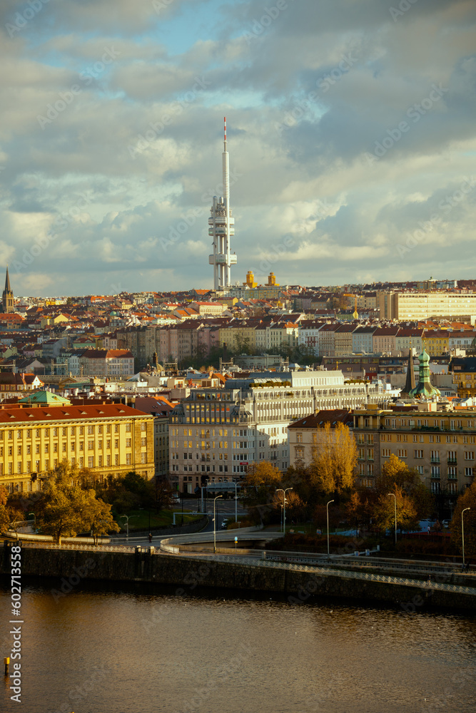 landscape with Zizkov Television Tower - obrazy, fototapety, plakaty 