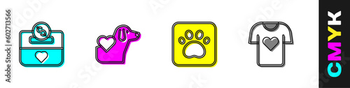 Set Donation and charity, Heart with dog, Paw print and Clothes donation icon. Vector