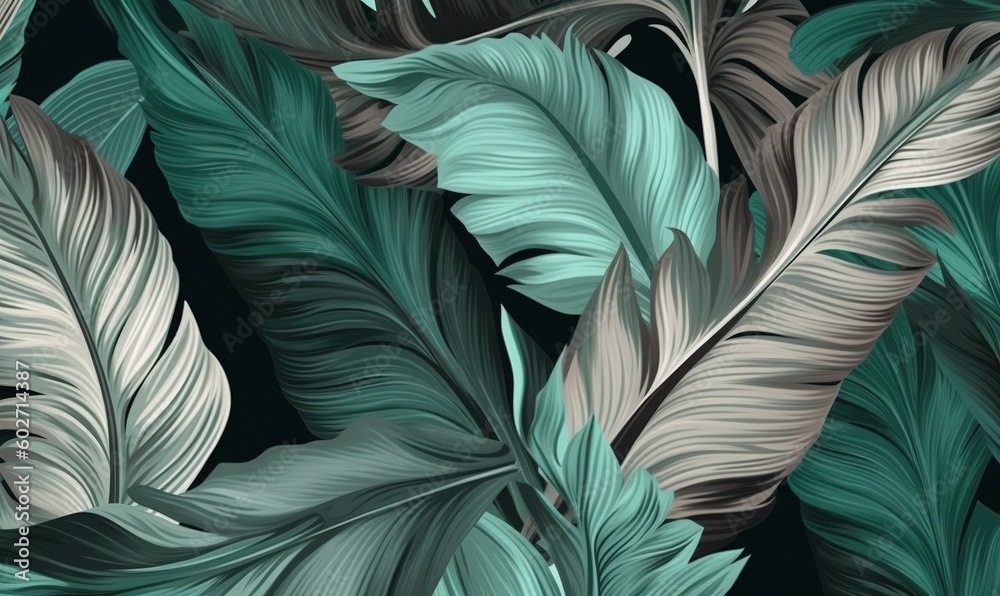 custom made wallpaper toronto digital a bunch of green and white leaves on a black background.  generative ai
