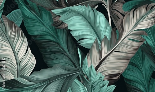  a bunch of green and white leaves on a black background.  generative ai