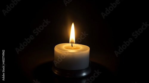 White candle burning on a black background. Generative ai