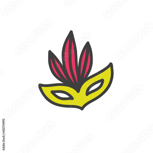 carnival mask doodle icon, vector color illustration