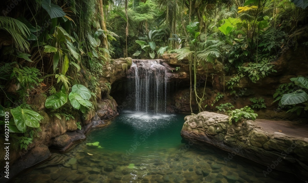 a waterfall in a tropical forest with a pool of water. generative ai a waterfall in a tropical forest with a pool of water. generative ai