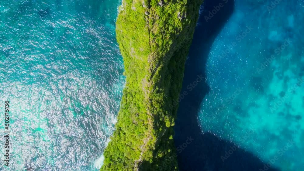 Aerial view of Manta point in Nusa Penida. Manta Point is renowned as one of the most popular dive sites of Nusa Penida island.