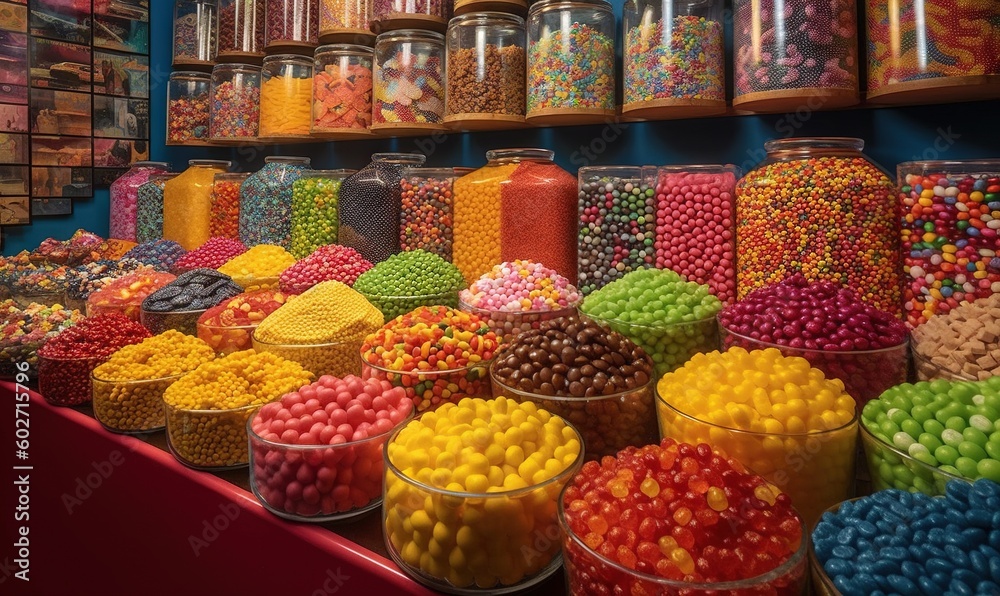  a large assortment of colorful candy in a store display case.  generative ai