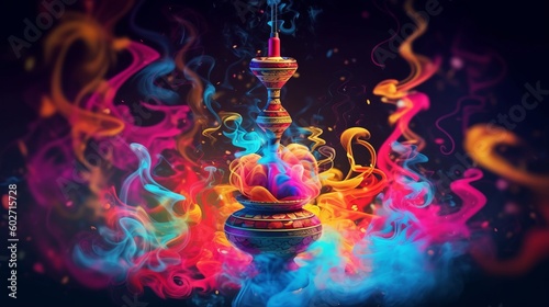 Smoking hookah with smoke on abstract background. Generative ai