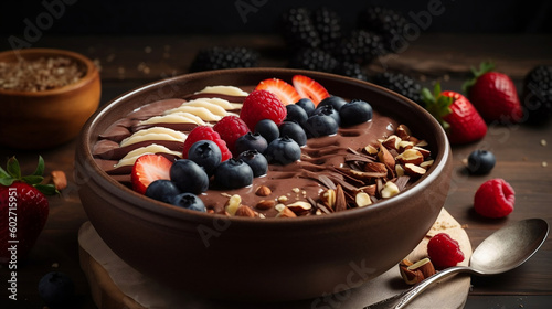 Homemade Chocolate Smoothie Bowl. Generative ai