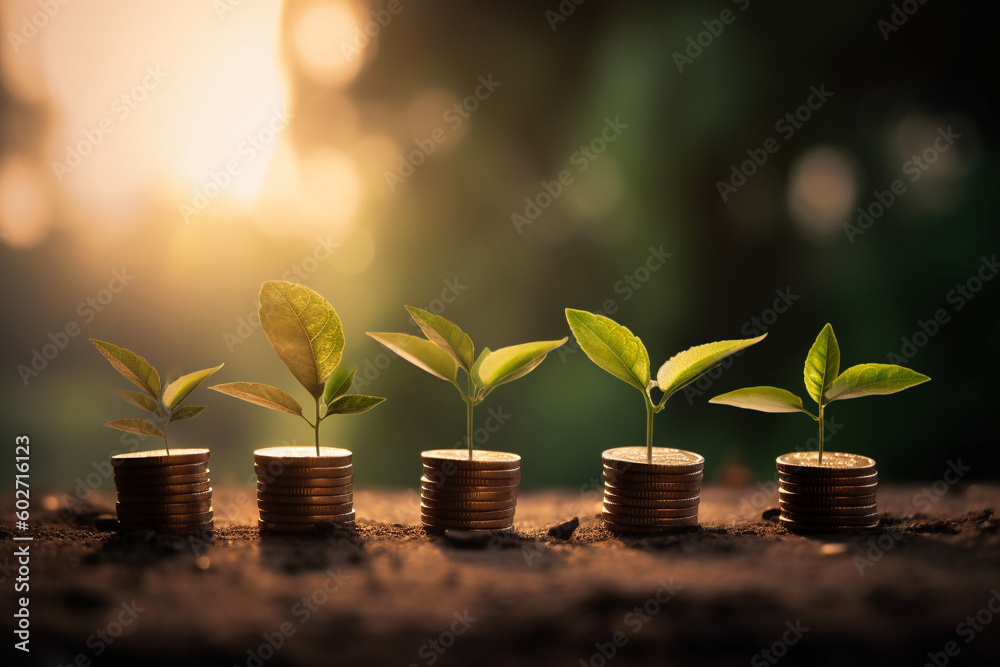 Growing money, saving and investment concept. Generative AI Growing money, saving and investment concept. Generative AI