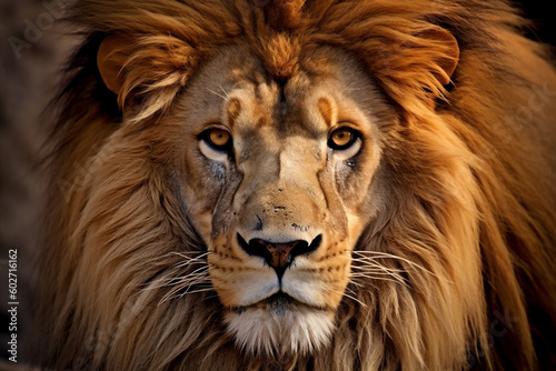 Majestic Lion: A close-up shot of a powerful lion, showcasing its intense gaze and magnificent mane.