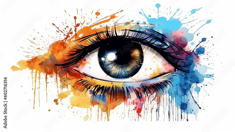 Abstract woman eye watercolor splash art beautiful. Generative ai