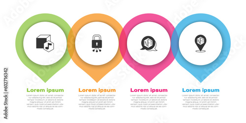 Set NFT Digital crypto art, Cyber security, and . Business infographic template. Vector