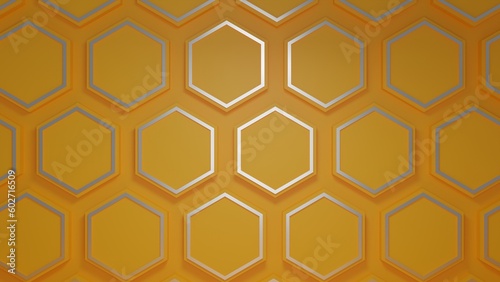 Pattern hexagons yellow and silver colors wall room 3d clean render illustration