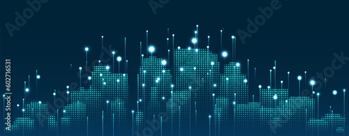 Abstract cityscape with bright glowing lights.