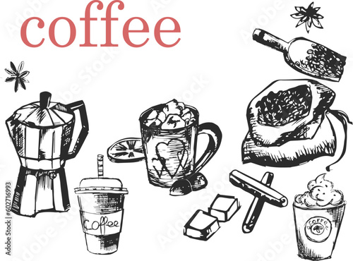 set of hand drawn illustrations