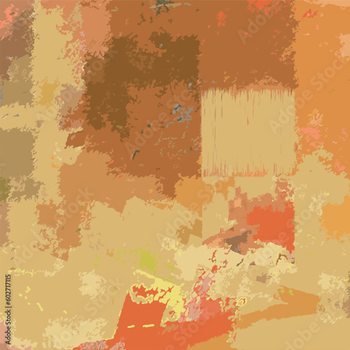 Vecteur à partir d'une Illustration numérique abstraite, motif paysage vue du ciel, carrés et lignes, oeuvre d'art moderne, couleurs jaune vert doré, automne