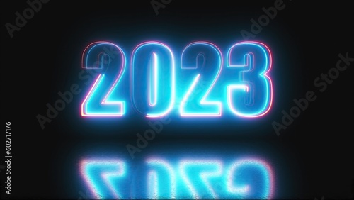 2023 neon text with reflection