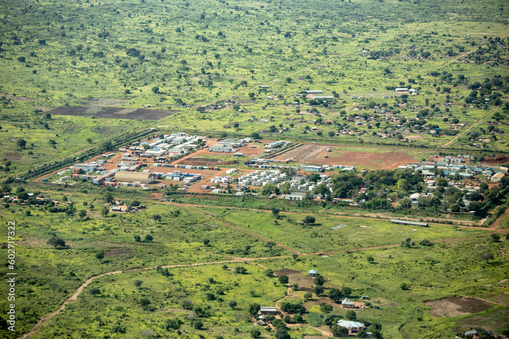 Aerial view of a United Nations peace keeping base near Torit, South Sudan