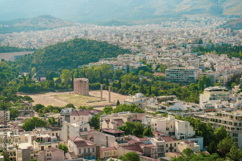 City view with Ancient temple in Athens, 